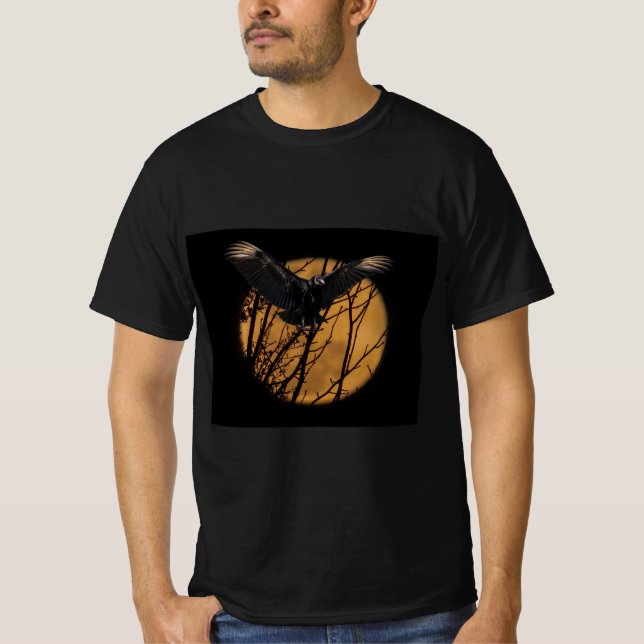 Schwarzer Geier bei Vollmond Halloween  T-Shirt (Vorderseite)