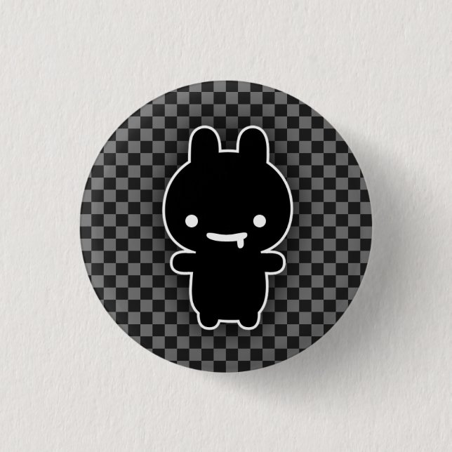 Schwarzer geifernder Häschen-Knopf Button (Vorderseite)