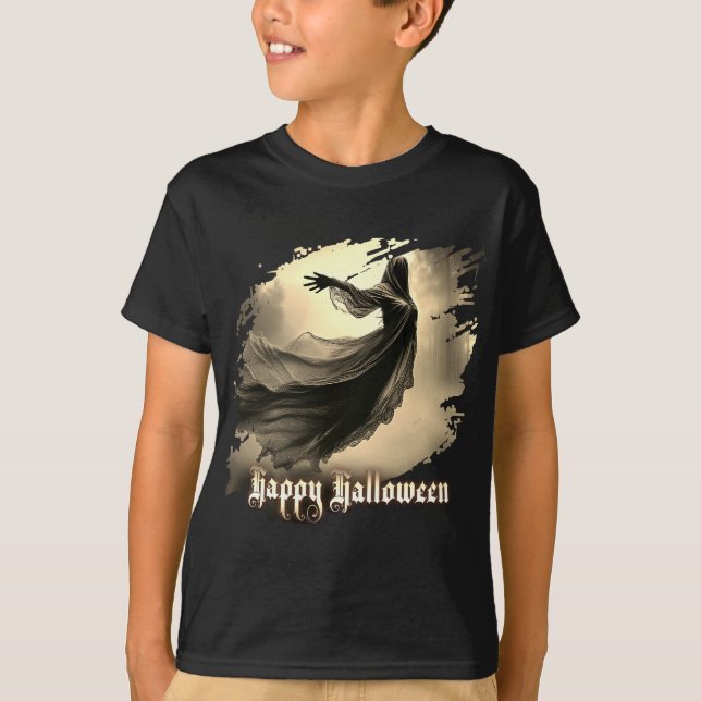 Schwarzer Geist in Höllscape - Halloween T-Shirt (Vorderseite)
