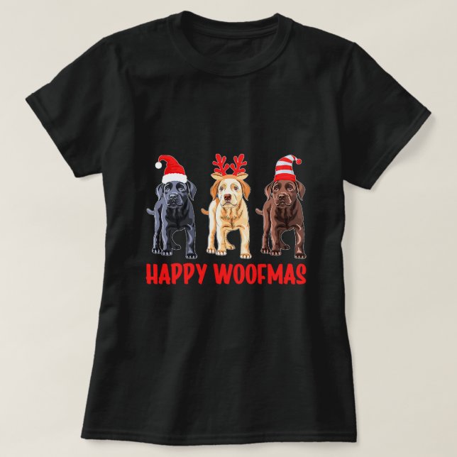 Schwarzer Gelber Schokolade Labrador Weihnachten L T-Shirt (Design vorne)