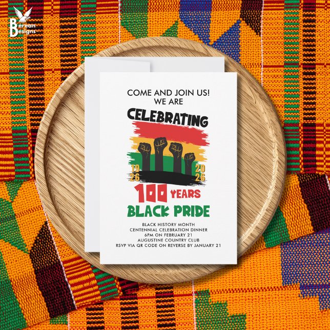 SCHWARZER GESCHICHTSMONAT Centennial Einladung (Black History Month Centennial flat card invitation to celebrate 100 years of Black pride)