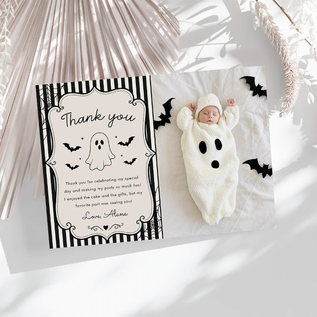 Schwarzer Gingham-Geist Halloween Dankeskarte (Von Creator hochgeladen)