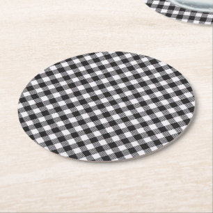Schwarzer Gingham Runder Pappuntersetzer
