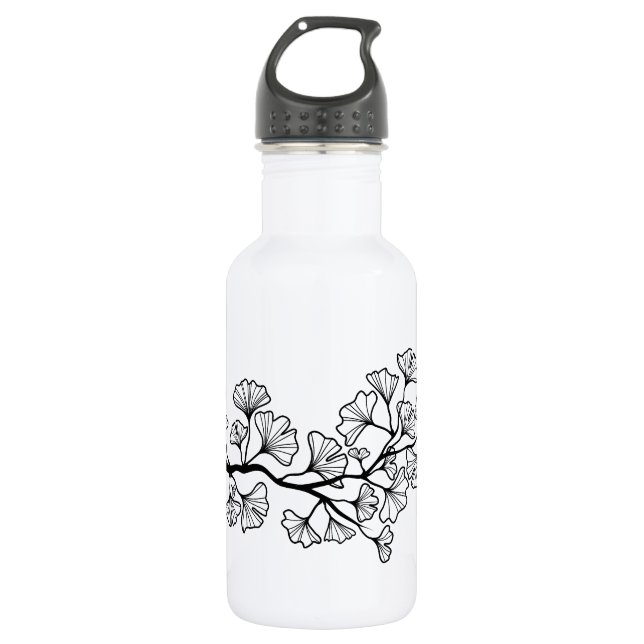 schwarzer Ginkgobaum mit Blätter Trinkflasche (Vorderseite)