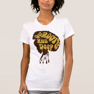 Schwarzer Girl-Magie-T - Shirt, Unsere Wurzeln lau T-Shirt