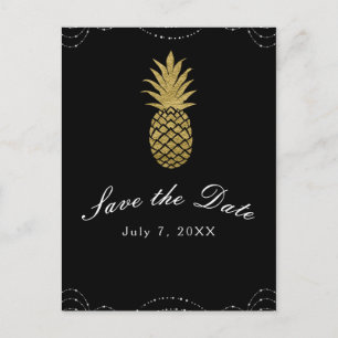 Schwarzer Glanz Goldene Ananas Glam Save the Date Ankündigungspostkarte