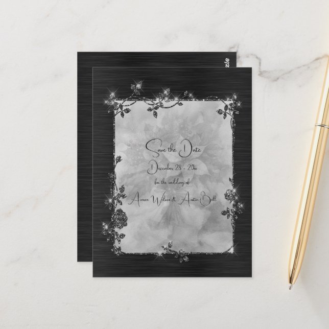 Schwarzer glänzender eleganter funkelnder Rahmen S Postkarte (Vorderseite/Rückseite Beispiel)