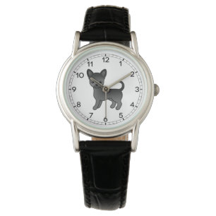 Schwarzer, glatter Coat Chihuahua Niedlicher Carto Armbanduhr