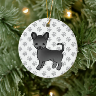 Schwarzer glatthaariger Chihuahua Cartoon-Hund & P Keramik Ornament