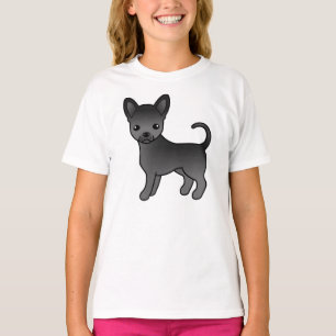Schwarzer glatthaariger Chihuahua Süßer Cartoon-Hu T-Shirt