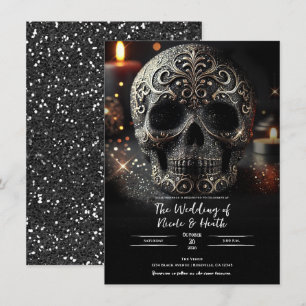 Schwarzer Glitter Glam Funkelnde Schädel Gothic Ho Einladung