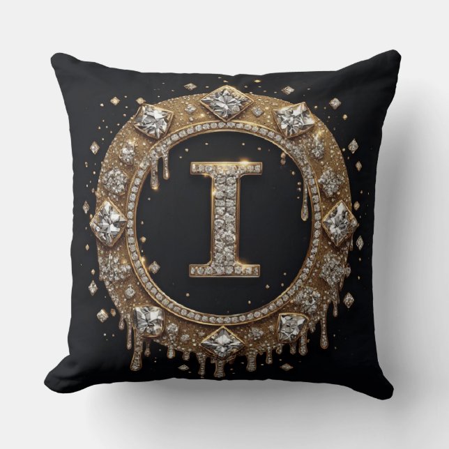 Schwarzer Glitter-Monogramm-Buchstabe I Instagram- Kissen (Vorderseite)