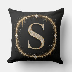 Schwarzer Glitter Monogramm Buchstabe S Signatur M Kissen
