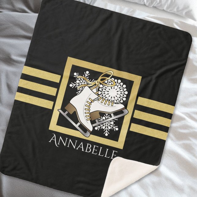 Schwarzer Glitzer Abbildung Skaten / Ice Skaten Sherpadecke (Von Creator hochgeladen)