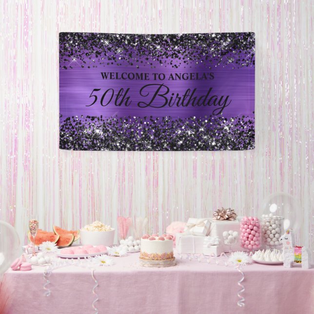 Schwarzer Glitzer Amethyst Foil 50. Geburtstag Wil Banner (Party)
