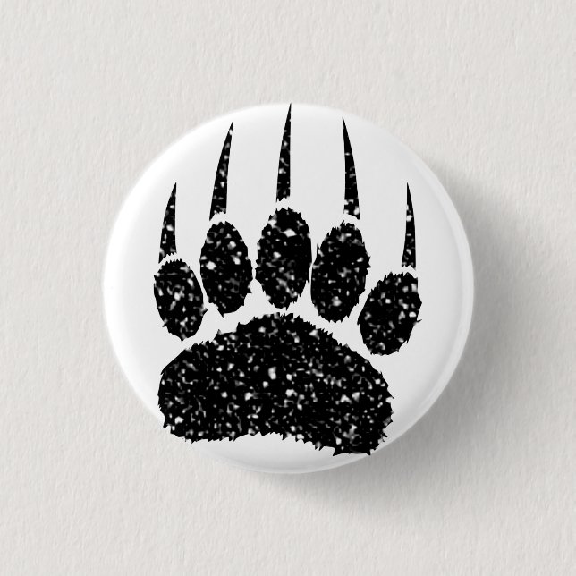 Schwarzer Glitzer Bärenpaw Print Zeichnend Button (Vorderseite)