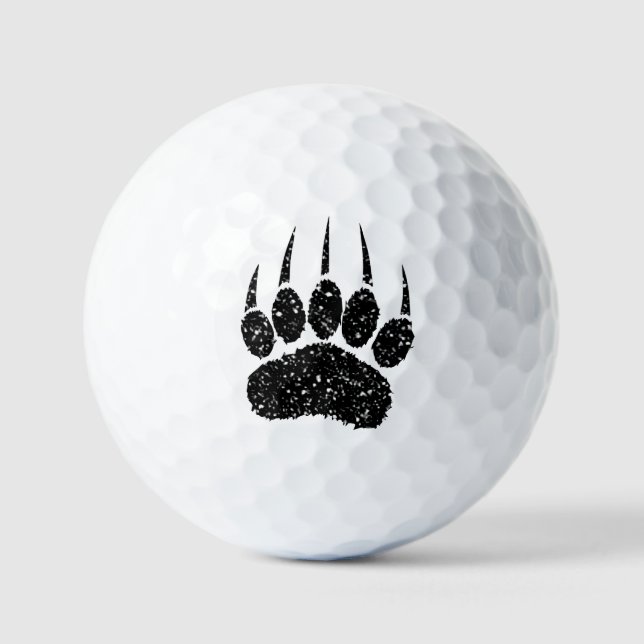 Schwarzer Glitzer Bärenpaw Print Zeichnend Golfball (Vorderseite)