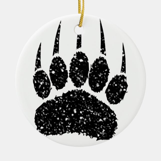 Schwarzer Glitzer Bärenpaw Print Zeichnend Keramik Ornament (Vorne)
