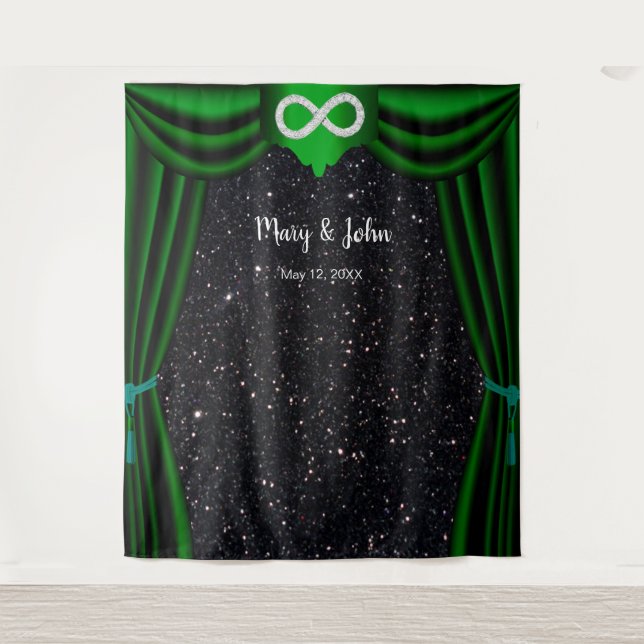 Schwarzer Glitzer Diamond Infinity Green Vorhang Wandteppich (Vorderseite)