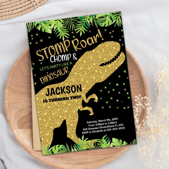 Schwarzer Glitzer Dinosaurier Geburtstag Einladung (Black Glitter Dinosaur Birthday Invitations)