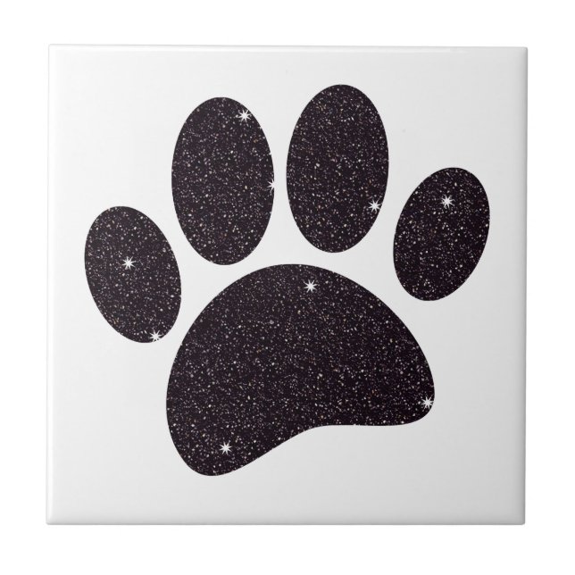 Schwarzer Glitzer Dog Pawprint Fliese (Vorderseite)