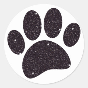 Schwarzer Glitzer Dog Pawprint Runder Aufkleber