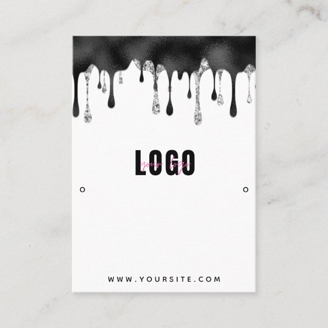 Schwarzer Glitzer Dripping Ohrringe Schmuck Displa Visitenkarte (Vorderseite)