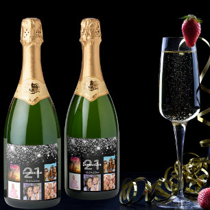 Schwarzer Glitzer Foto Collage Name Geburtstag