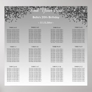 Schwarzer Glitzer Geburtstag Alphabetischer Sitzpl Poster