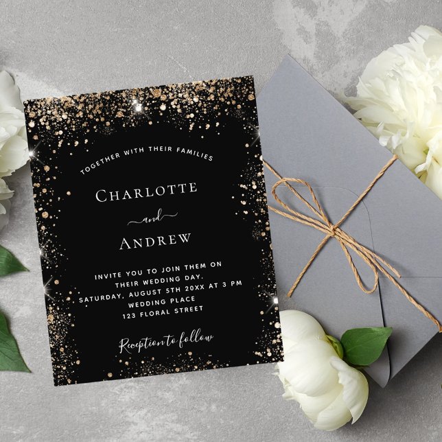 Schwarzer Glitzer glänzt elegante Hochzeitsfeier Flyer (Von Creator hochgeladen)