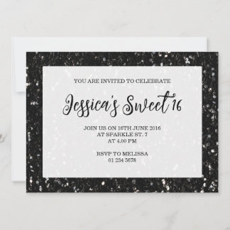 Schwarzer Glitzer Glitzern Sweet 16 elegante Drehb Einladung