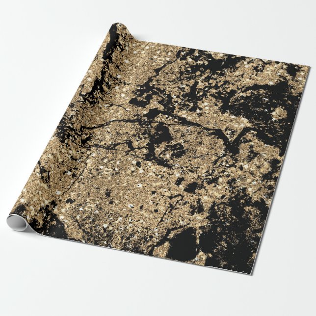 Schwarzer Glitzer Gold Marmorglasur Abstrakt Minim Geschenkpapier (Ungerollt)