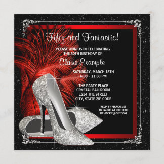 Schwarzer Glitzer High Heels Frauen 50. Geburtstag Einladung