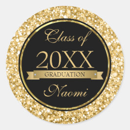 Schwarzer Glitzer-Kreis mit Gold- und Weißfunkel Runder Aufkleber