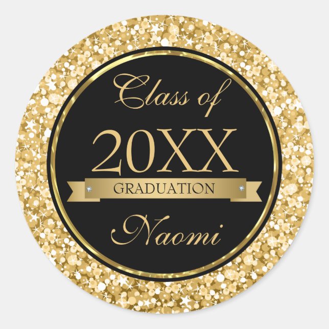 Schwarzer Glitzer-Kreis mit Gold- und Weißfunkel Runder Aufkleber (Vorderseite)