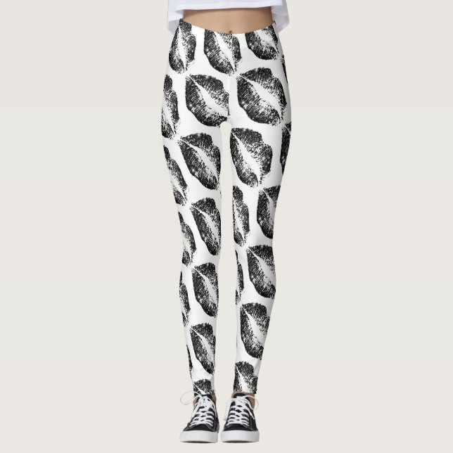 Schwarzer Glitzer Lippen Modernes Weiß Leggings (Vorderseite)