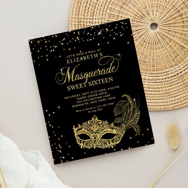 Schwarzer Glitzer-Masquerade Sweet 16 (Von Creator hochgeladen)