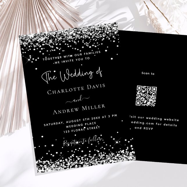 Schwarzer Glitzer Moderner QR-Code UAWG Hochzeit Einladung (Von Creator hochgeladen)