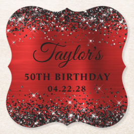 Schwarzer Glitzer Red Foil 50. Geburtstag Untersetzer