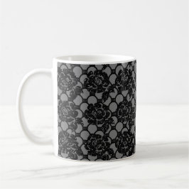 Schwarzer Glitzer romantische Blumenspitze und gra Tasse