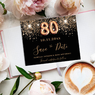 Schwarzer Glitzer-Save the Date-Karte zum 80. Gebu
