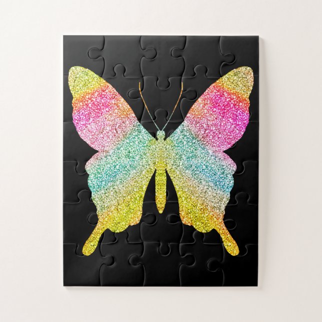 Schwarzer Glitzer Schmetterling Spaß Niedlich Puzzle (Vertikal)