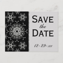 Schwarzer Glitzer Schneeflocken Save the Date Post Ankündigungspostkarte