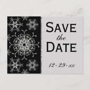 Schwarzer Glitzer Schneeflocken Save the Date Post Ankündigungspostkarte