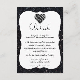 Schwarzer Glitzer Schwarzes und Weiß Herz Hochzeit Begleitkarte