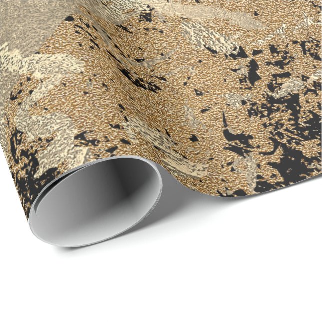 Schwarzer Glitzer Sepia Gold Marble Stone Metallic Geschenkpapier (Rolleneckpunkt)