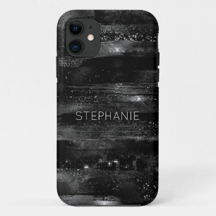 Schwarzer Glitzer Shimmer Moderner Personalisierte Case-Mate iPhone Hülle