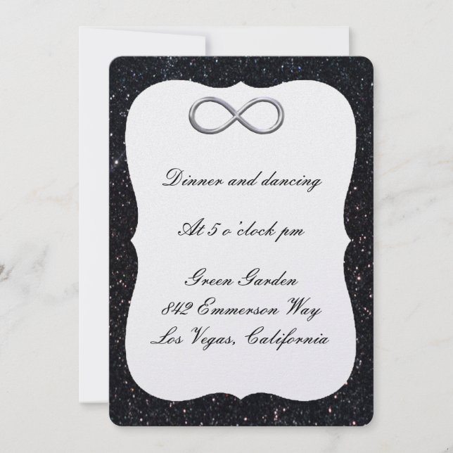 Schwarzer Glitzer Silver Infinity Empfang Card Einladung (Vorderseite)