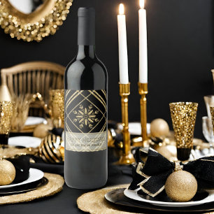 Schwarzer Glitzer Snowflake Urlaub Karierter Name Weinetikett