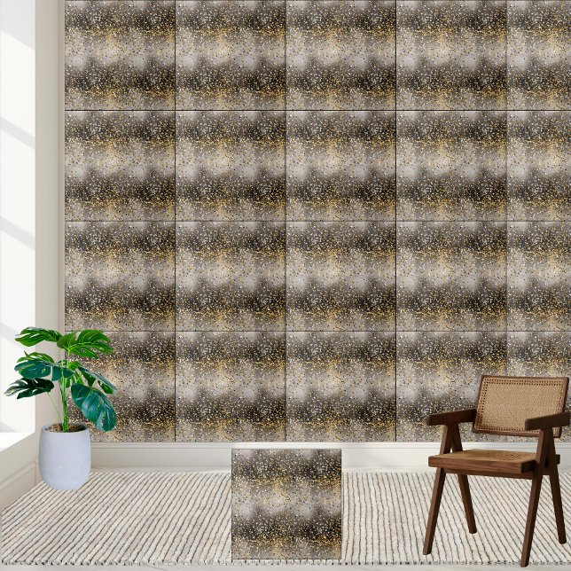 Schwarzer Glitzer Sparkile Fliese (Black and Gold Glitter Sparkle Tile)